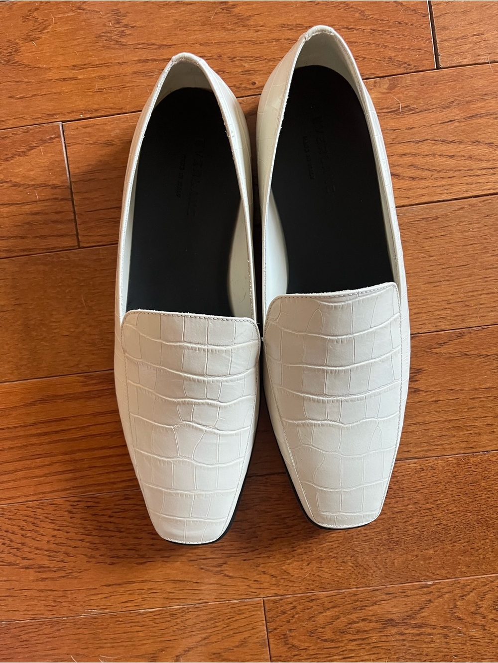 Everlane Off-White Croc-Embossed Loafers